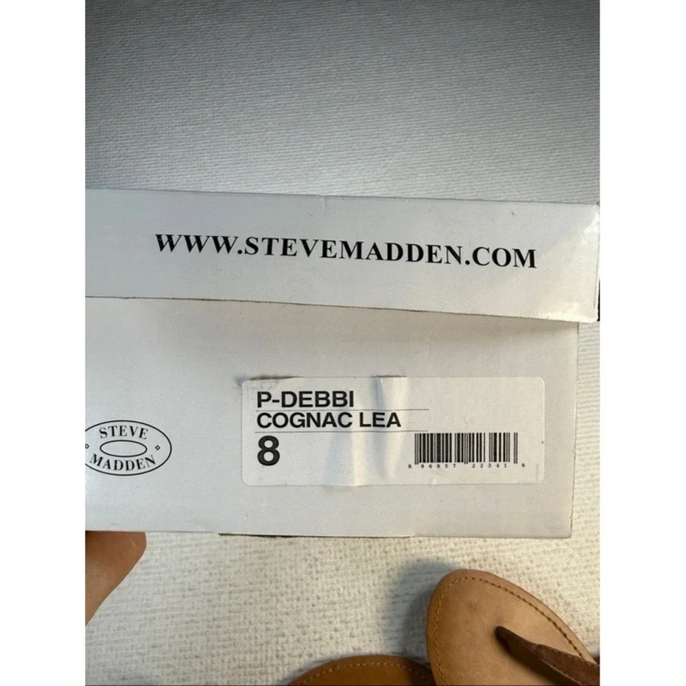 Steve Madden P-Debbi T-Strap Sandal Cognac Brown Women's Leather Flat 8
